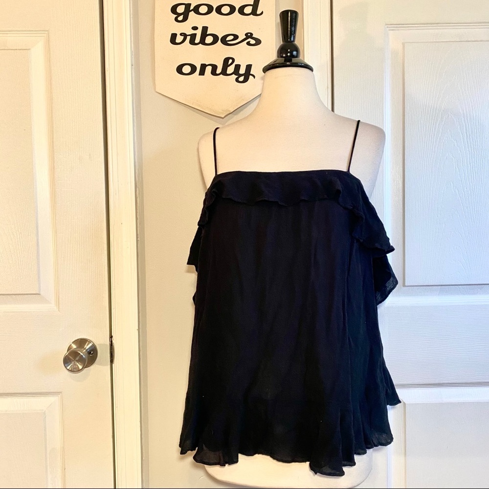 Free People Black Ruffle Detail Tank XS